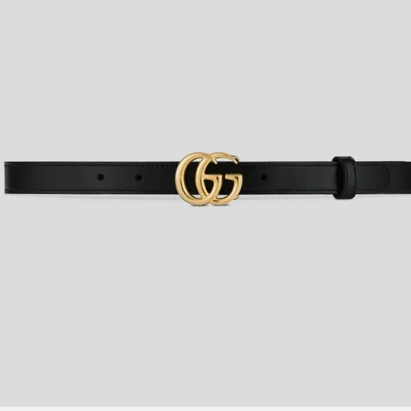 LEATHER BELT WITH DOUBLE G BUCKLE- Gucci slim - worn once display picture 3